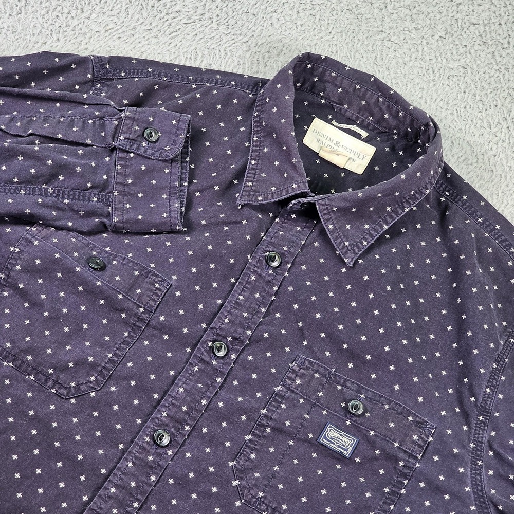 Denim & Supply Ralph Lauren Shirt Mens XL Purple Geometric Long Sleeve Button Up
